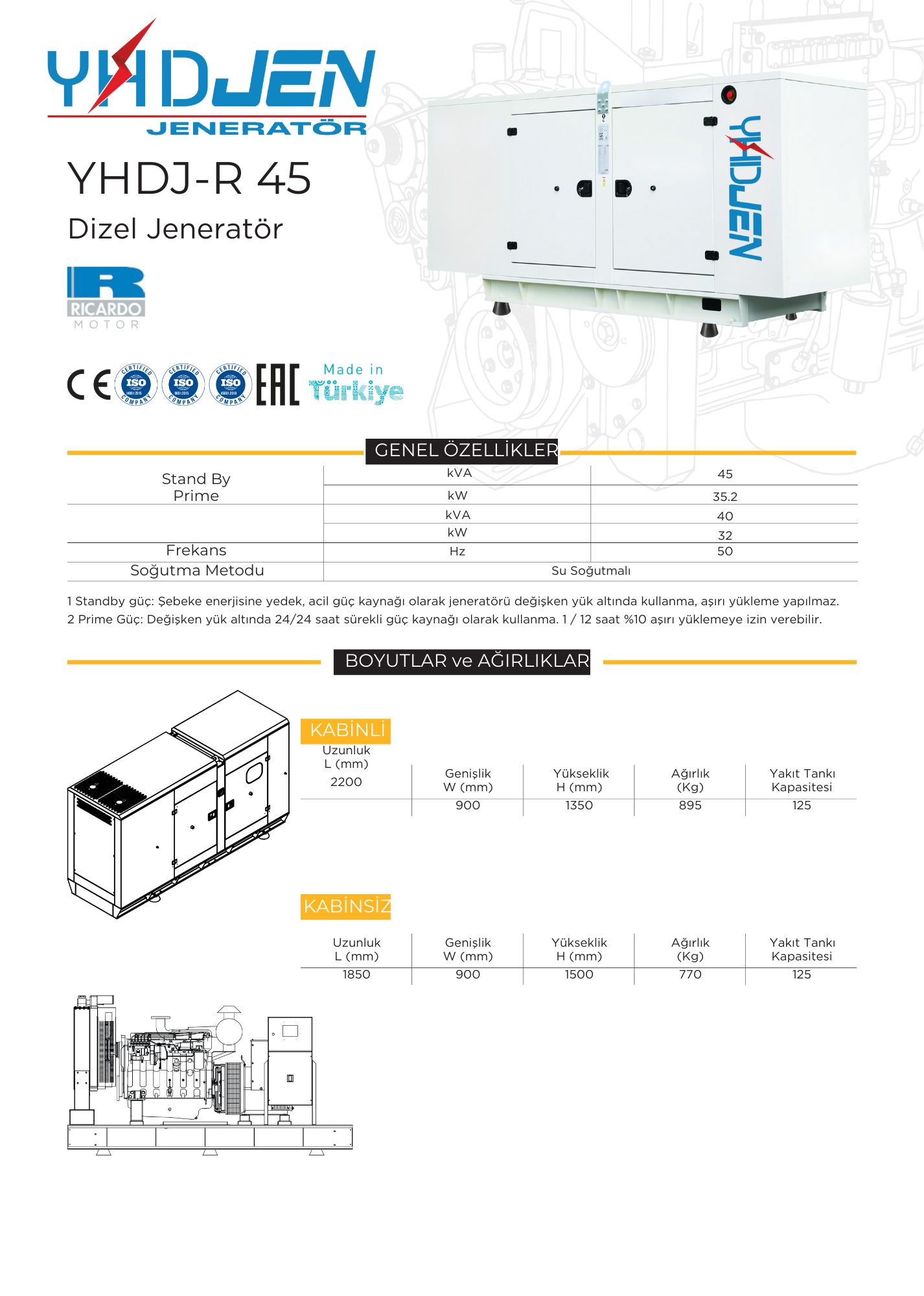 45 KVA OTOMATİK KABİNLİ DİZEL JENERATÖR SET